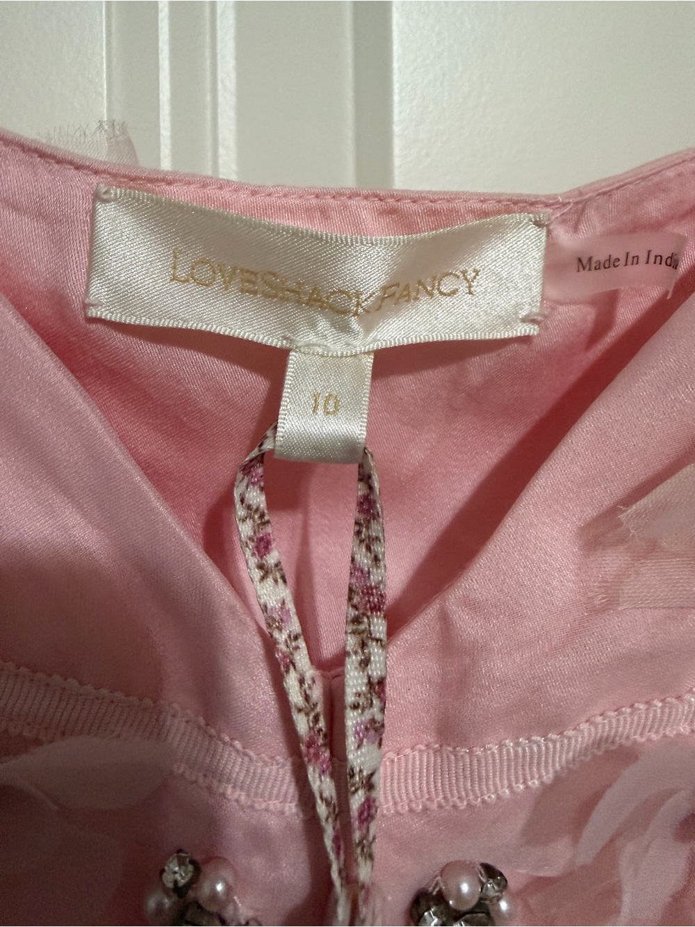 LoveShackFancy Pink Floral Appliqué Mini Dress with Beaded Accents - Picture 2 of 9